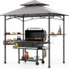 Tangkula 8x5 Ft Grill Gazebo, 2-Tier Barbecue Gazebo with 2 Shelves, 10 Hanging Hooks, Bottle Opener & Storage Basket