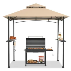 Tangkula 8x5 Ft Grill Gazebo, Double Tiered Outdoor BBQ Gazebo with 2 Side Shelves, 5 Hooks