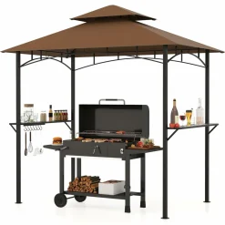 Tangkula 8x5 Ft Grill Gazebo, 2-Tier Barbecue Gazebo with 2 Shelves