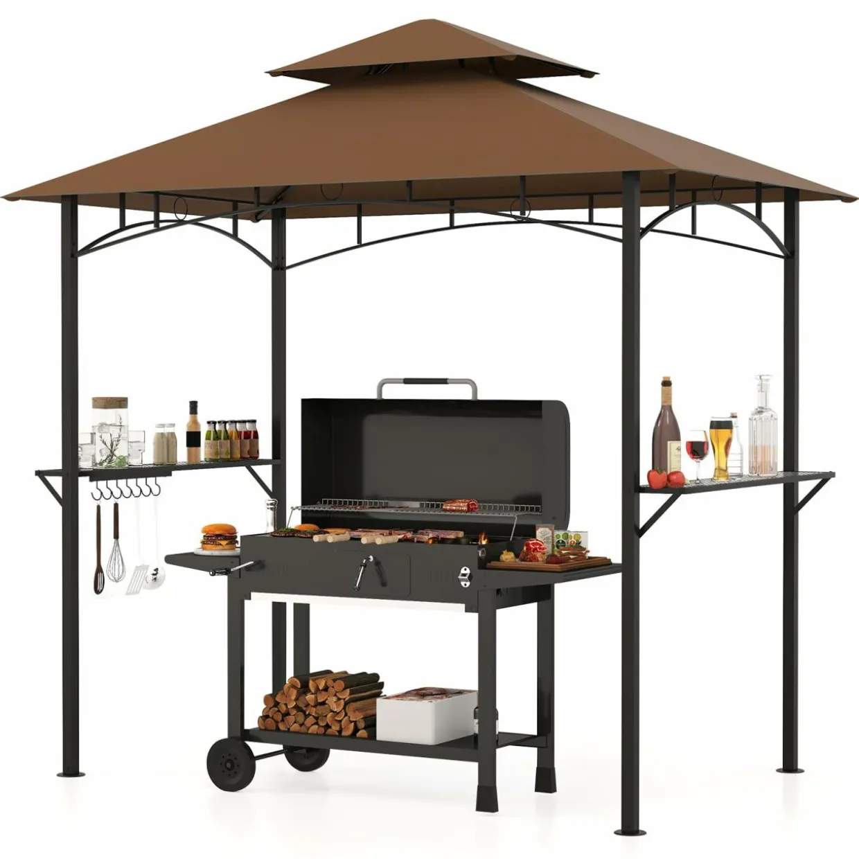 Tangkula 8x5 Ft Grill Gazebo, 2-Tier Barbecue Gazebo with 2 Shelves
