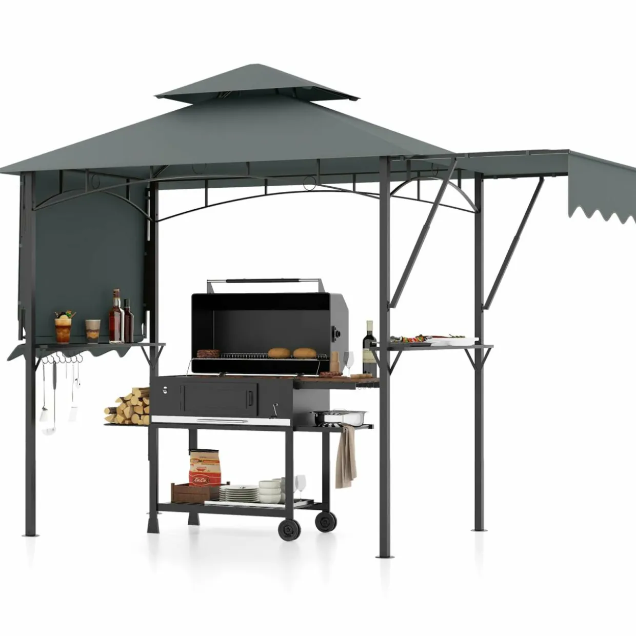 Tangkula 13x5 Ft Grill Gazebo with Dual Side Awnings, 2-Tier Barbecue Gazebo with 2 Shelves