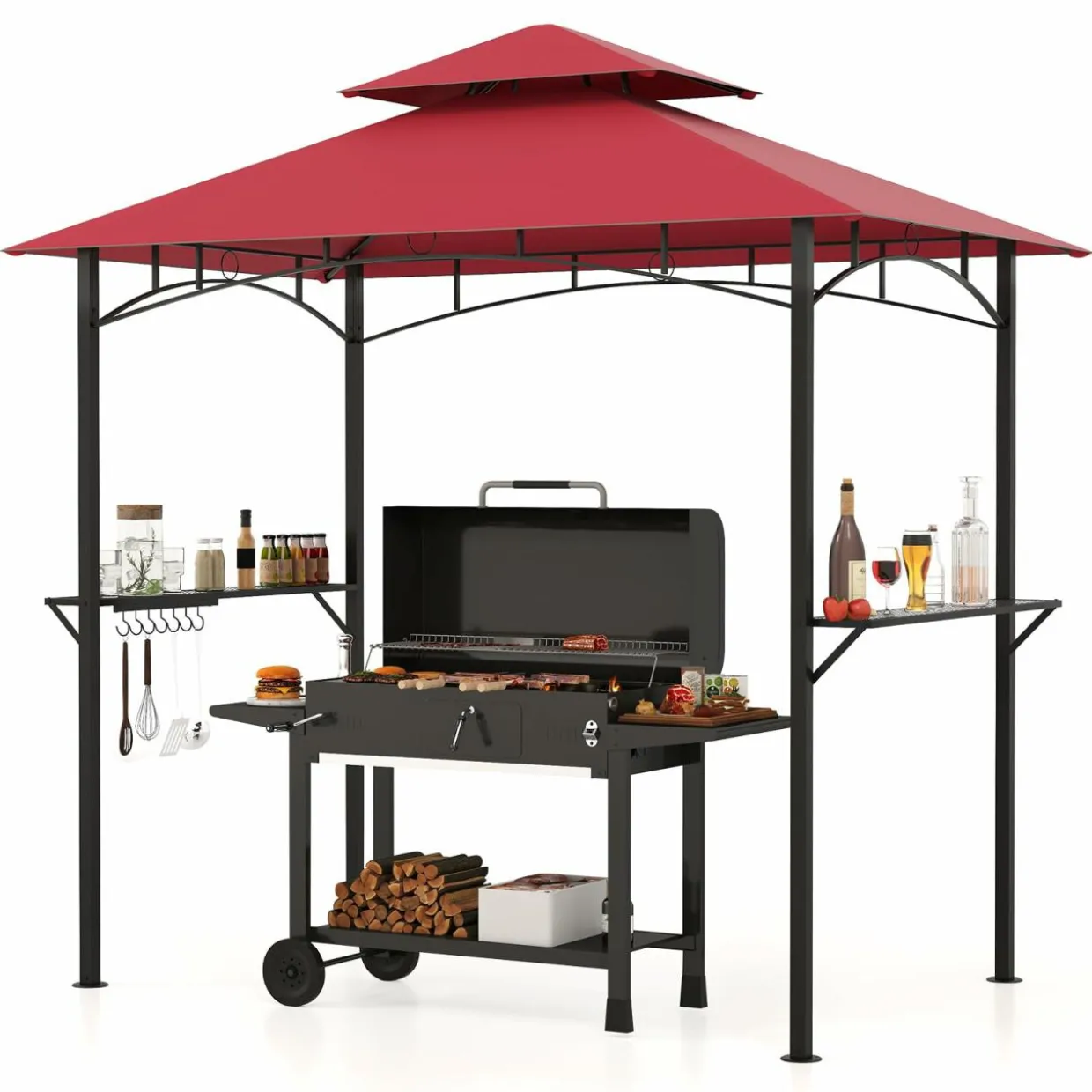 Tangkula 8x5 Ft Grill Gazebo, 2-Tier Barbecue Gazebo with 2 Shelves