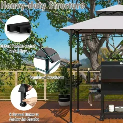 Tangkula 8x5 Ft Grill Gazebo, 2-Tier Barbecue Gazebo with 2 Shelves, 10 Hanging Hooks, Bottle Opener & Storage Basket