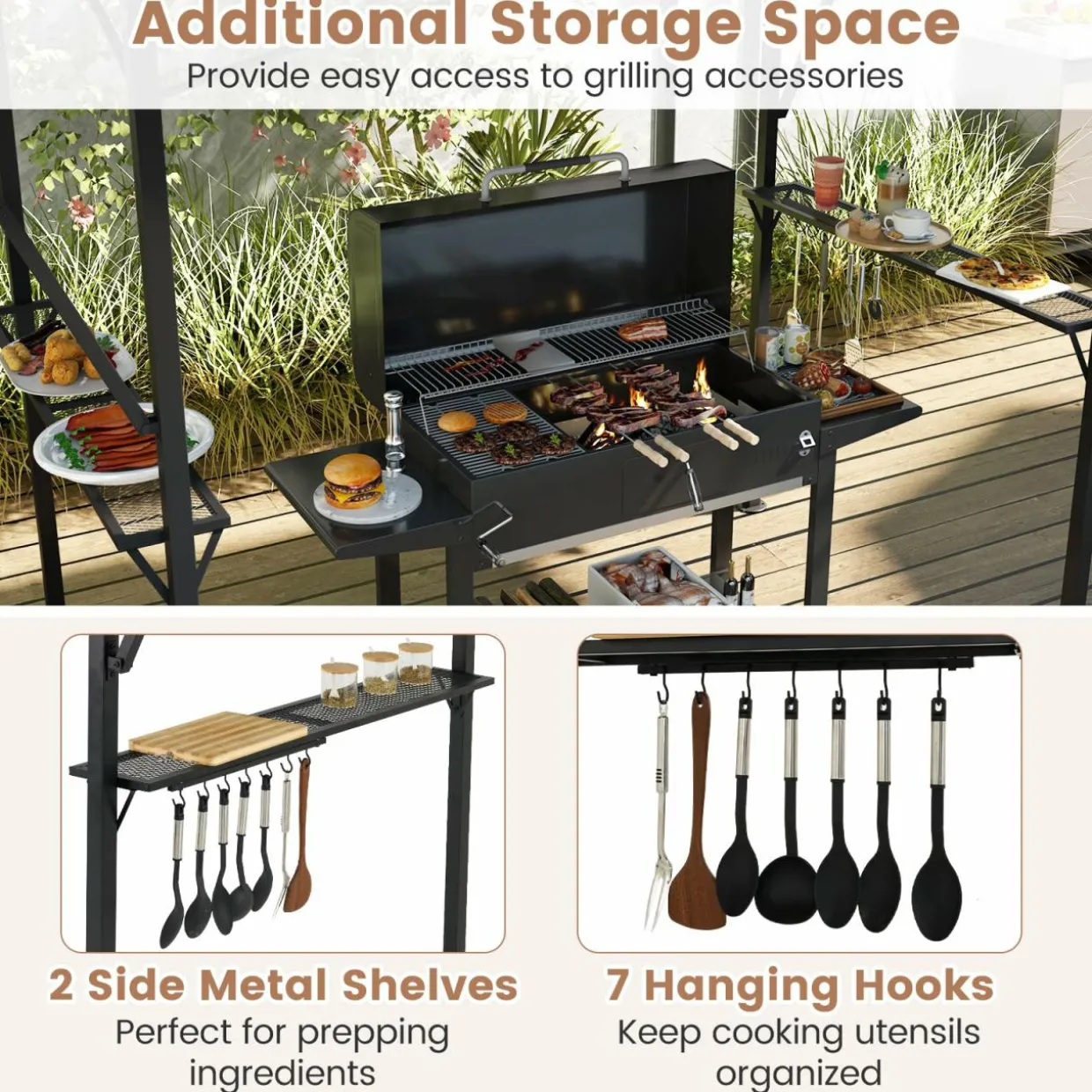 Tangkula 13x5 Ft Grill Gazebo with Dual Side Awnings, 2-Tier Barbecue Gazebo with 2 Shelves