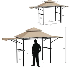 Tangkula 13.5x4 Ft Grill Gazebo with Dual Side Awnings, Double Tier BBQ Gazebo with 2 Side Shelves