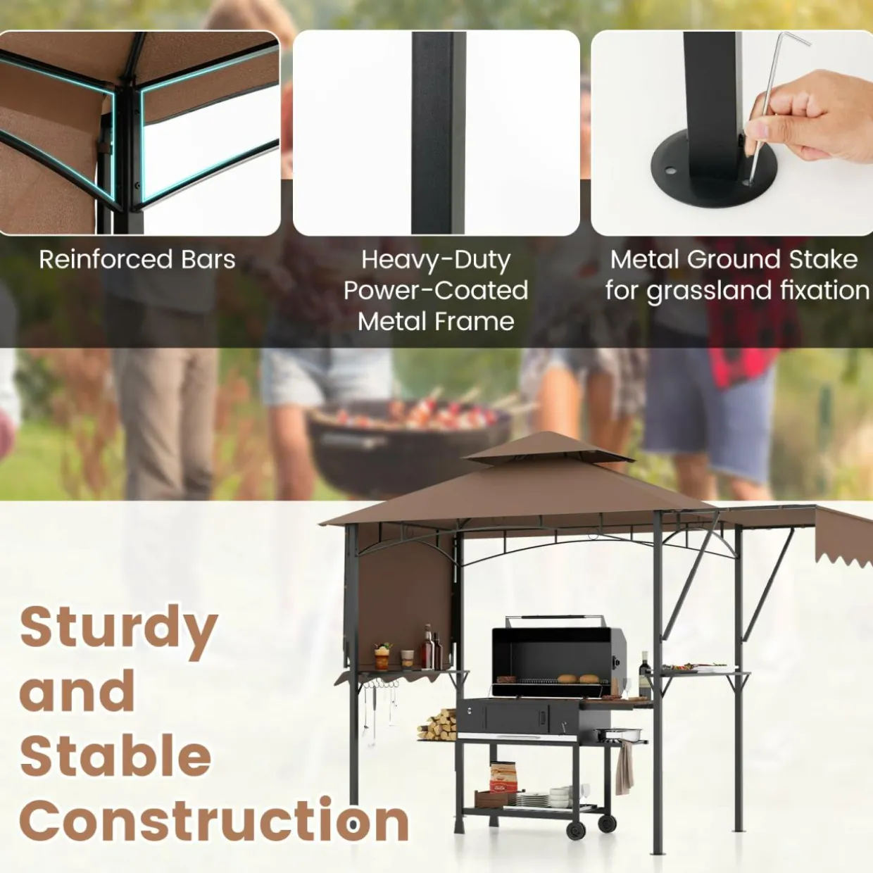 Tangkula 13x5 Ft Grill Gazebo with Dual Side Awnings, 2-Tier Barbecue Gazebo with 2 Shelves
