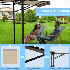 Tangkula 13.5x4 Ft Grill Gazebo with Dual Side Awnings, Double Tier BBQ Gazebo with 2 Side Shelves