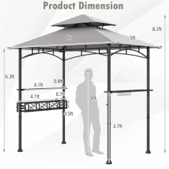 Tangkula 8x5 Ft Grill Gazebo, 2-Tier Barbecue Gazebo with 2 Shelves, 10 Hanging Hooks, Bottle Opener & Storage Basket