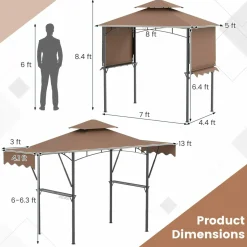 Tangkula 13x5 Ft Grill Gazebo with Dual Side Awnings, 2-Tier Barbecue Gazebo with 2 Shelves
