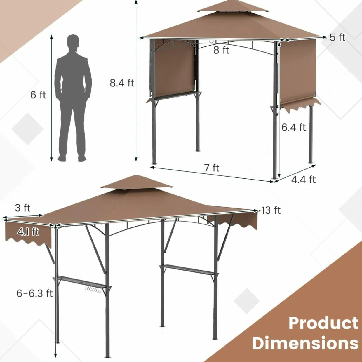 Tangkula 13x5 Ft Grill Gazebo with Dual Side Awnings, 2-Tier Barbecue Gazebo with 2 Shelves