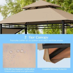Tangkula 13.5x4 Ft Grill Gazebo with Dual Side Awnings, Double Tier BBQ Gazebo with 2 Side Shelves