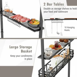 Tangkula 8x5 Ft Grill Gazebo, 2-Tier Barbecue Gazebo with 2 Shelves, 10 Hanging Hooks, Bottle Opener & Storage Basket