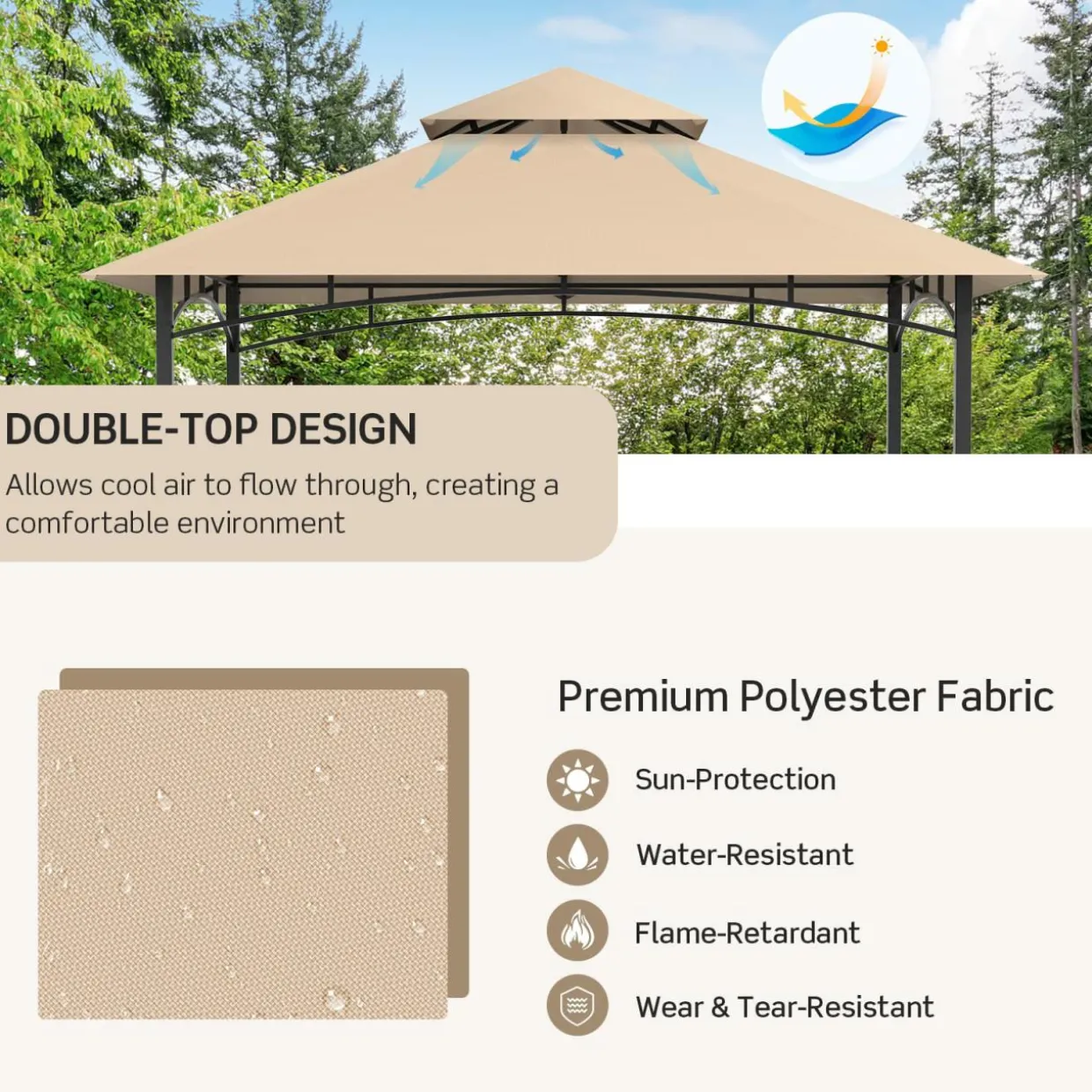 Tangkula 8x5 Ft Grill Gazebo, Double Tiered Outdoor BBQ Gazebo with 2 Side Shelves, 5 Hooks