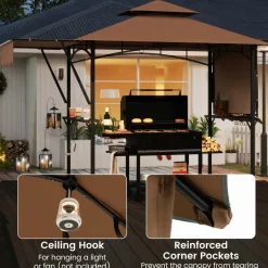 Tangkula 13x5 Ft Grill Gazebo with Dual Side Awnings, 2-Tier Barbecue Gazebo with 2 Shelves