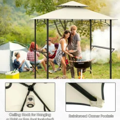 Tangkula 8x5 Ft Grill Gazebo, 2-Tier Barbecue Gazebo with 2 Shelves