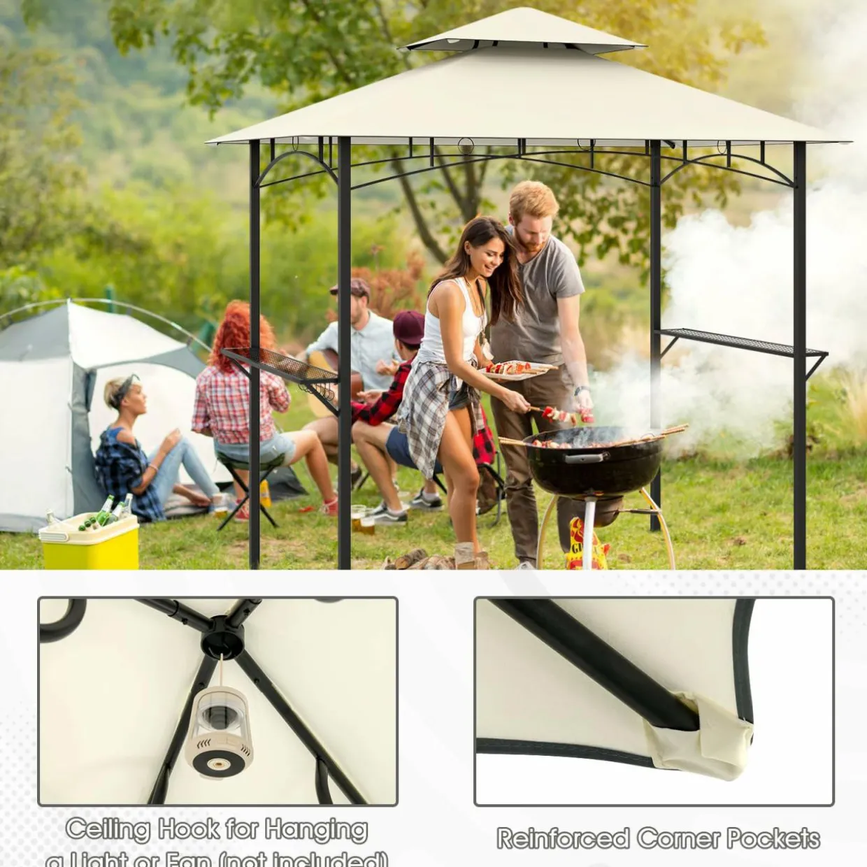 Tangkula 8x5 Ft Grill Gazebo, 2-Tier Barbecue Gazebo with 2 Shelves