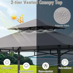 Tangkula 8x5 Ft Grill Gazebo, 2-Tier Barbecue Gazebo with 2 Shelves, 10 Hanging Hooks, Bottle Opener & Storage Basket