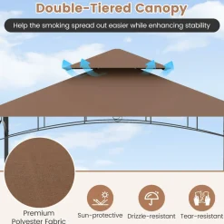Tangkula 13x5 Ft Grill Gazebo with Dual Side Awnings, 2-Tier Barbecue Gazebo with 2 Shelves