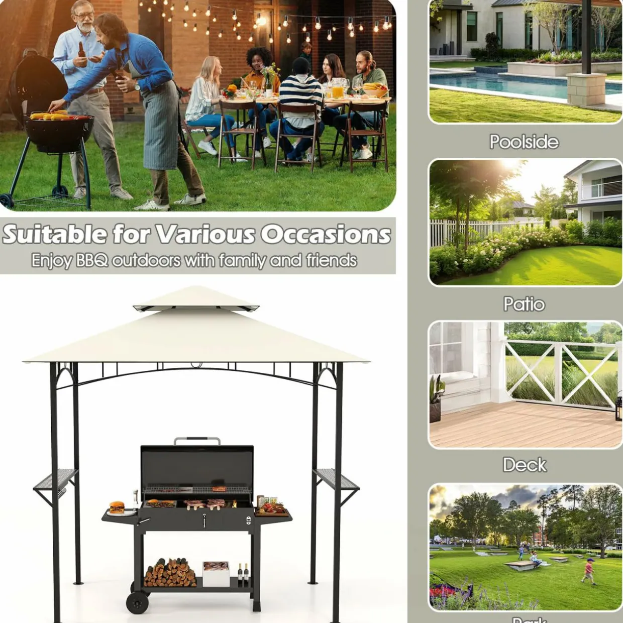 Tangkula 8x5 Ft Grill Gazebo, 2-Tier Barbecue Gazebo with 2 Shelves