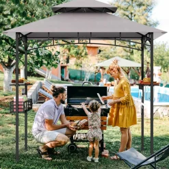 Tangkula 8x5 Ft Grill Gazebo, 2-Tier Barbecue Gazebo with 2 Shelves, 10 Hanging Hooks, Bottle Opener & Storage Basket