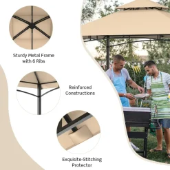 Tangkula 8x5 Ft Grill Gazebo, Double Tiered Outdoor BBQ Gazebo with 2 Side Shelves, 5 Hooks