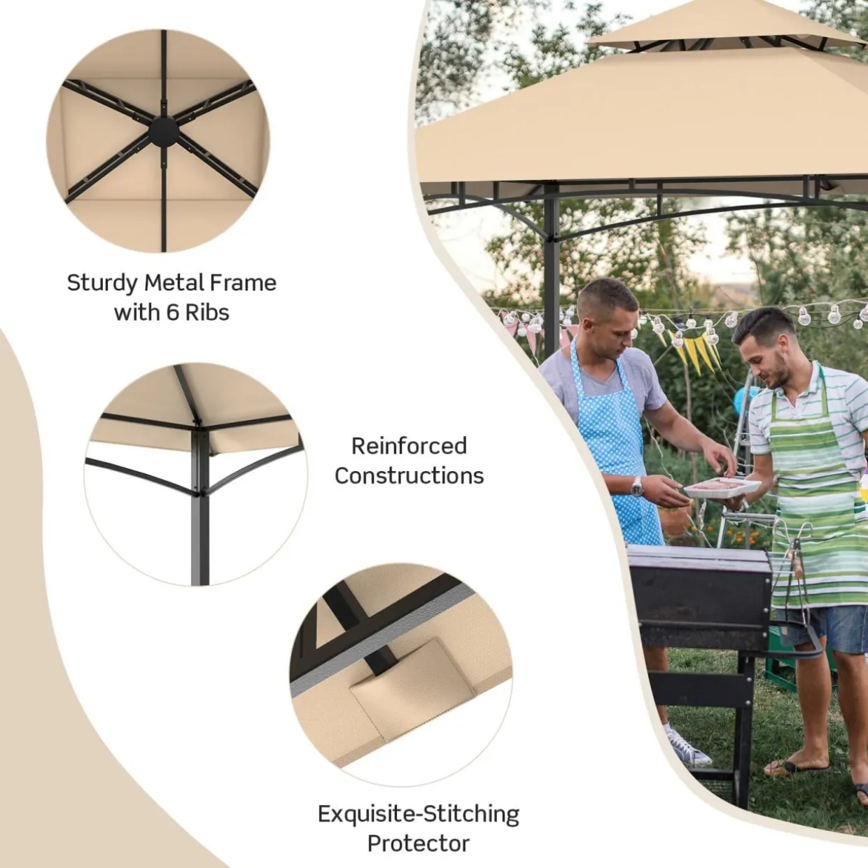 Tangkula 8x5 Ft Grill Gazebo, Double Tiered Outdoor BBQ Gazebo with 2 Side Shelves, 5 Hooks