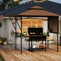 Tangkula 13x5 Ft Grill Gazebo with Dual Side Awnings, 2-Tier Barbecue Gazebo with 2 Shelves