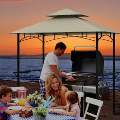 Tangkula 8x5 Ft Grill Gazebo, 2-Tier Barbecue Gazebo with 2 Shelves