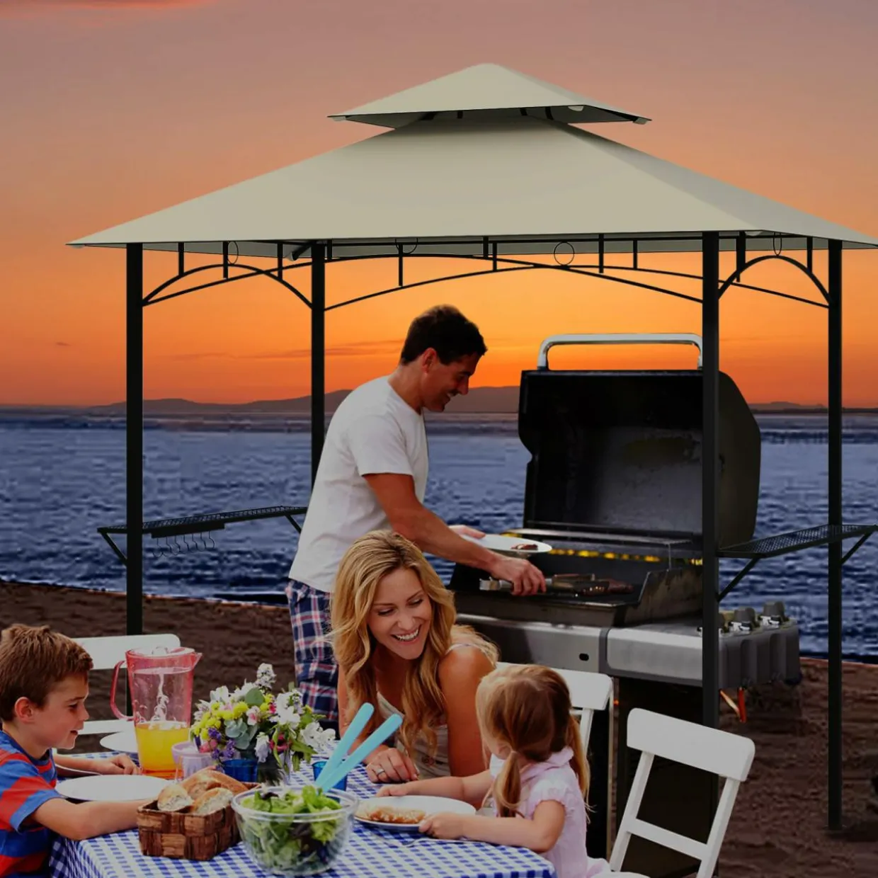 Tangkula 8x5 Ft Grill Gazebo, 2-Tier Barbecue Gazebo with 2 Shelves