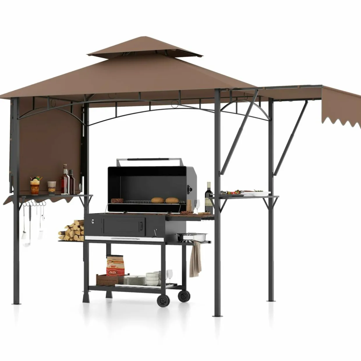 Tangkula 13x5 Ft Grill Gazebo with Dual Side Awnings, 2-Tier Barbecue Gazebo with 2 Shelves