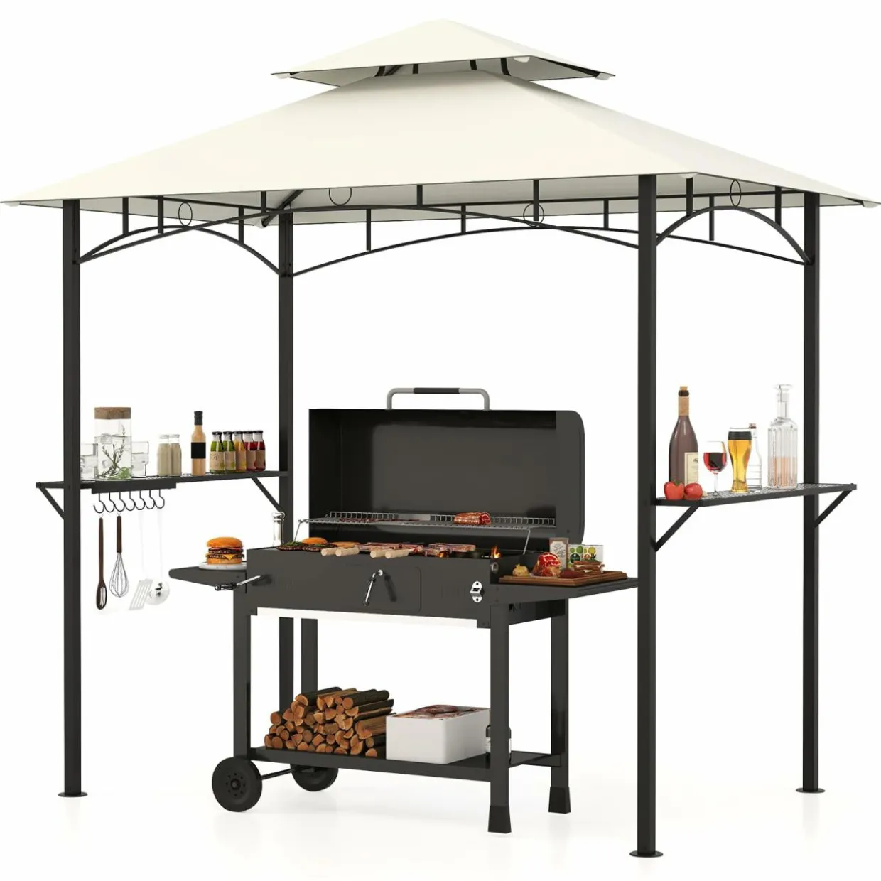 Tangkula 8x5 Ft Grill Gazebo, 2-Tier Barbecue Gazebo with 2 Shelves
