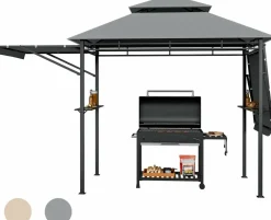 Tangkula 13.5x4 Ft Grill Gazebo with Dual Side Awnings, Double Tier BBQ Gazebo with 2 Side Shelves