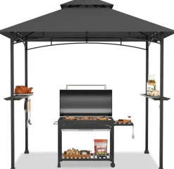 Tangkula 8x5 Ft Grill Gazebo, Double Tiered Outdoor BBQ Gazebo with 2 Side Shelves, 5 Hooks