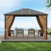 Tangkula 12x10 Ft Hardtop Gazebo, Double-Top Outdoor Gazebo with Galvanized Steel Top