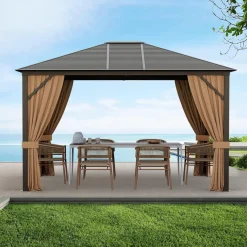 Tangkula 12x10 Ft Hardtop Gazebo, Double-Top Outdoor Gazebo with Galvanized Steel Top