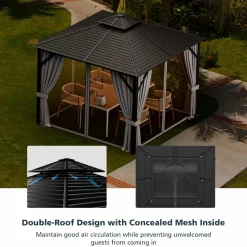 Tangkula 10x10 Ft Hardtop Gazebo, Double-Top Outdoor Gazebo with Galvanized Steel Roof