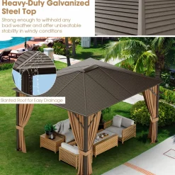 Tangkula 12x10 Ft Hardtop Gazebo, Double-Top Outdoor Gazebo with Galvanized Steel Top