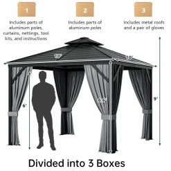Tangkula 10x10 Ft Hardtop Gazebo, Double-Top Outdoor Gazebo with Galvanized Steel Roof