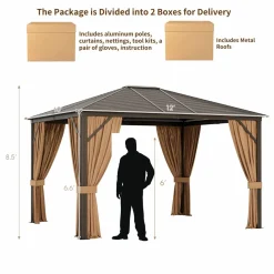 Tangkula 12x10 Ft Hardtop Gazebo, Double-Top Outdoor Gazebo with Galvanized Steel Top