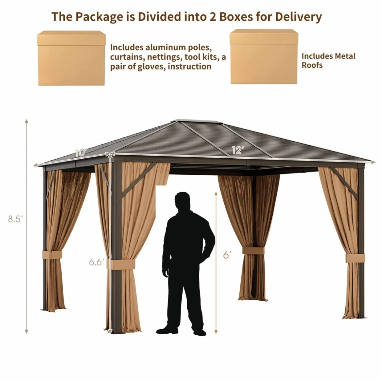Tangkula 12x10 Ft Hardtop Gazebo, Double-Top Outdoor Gazebo with Galvanized Steel Top