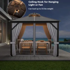 Tangkula 10x10 Ft Hardtop Gazebo, Double-Top Outdoor Gazebo with Galvanized Steel Roof