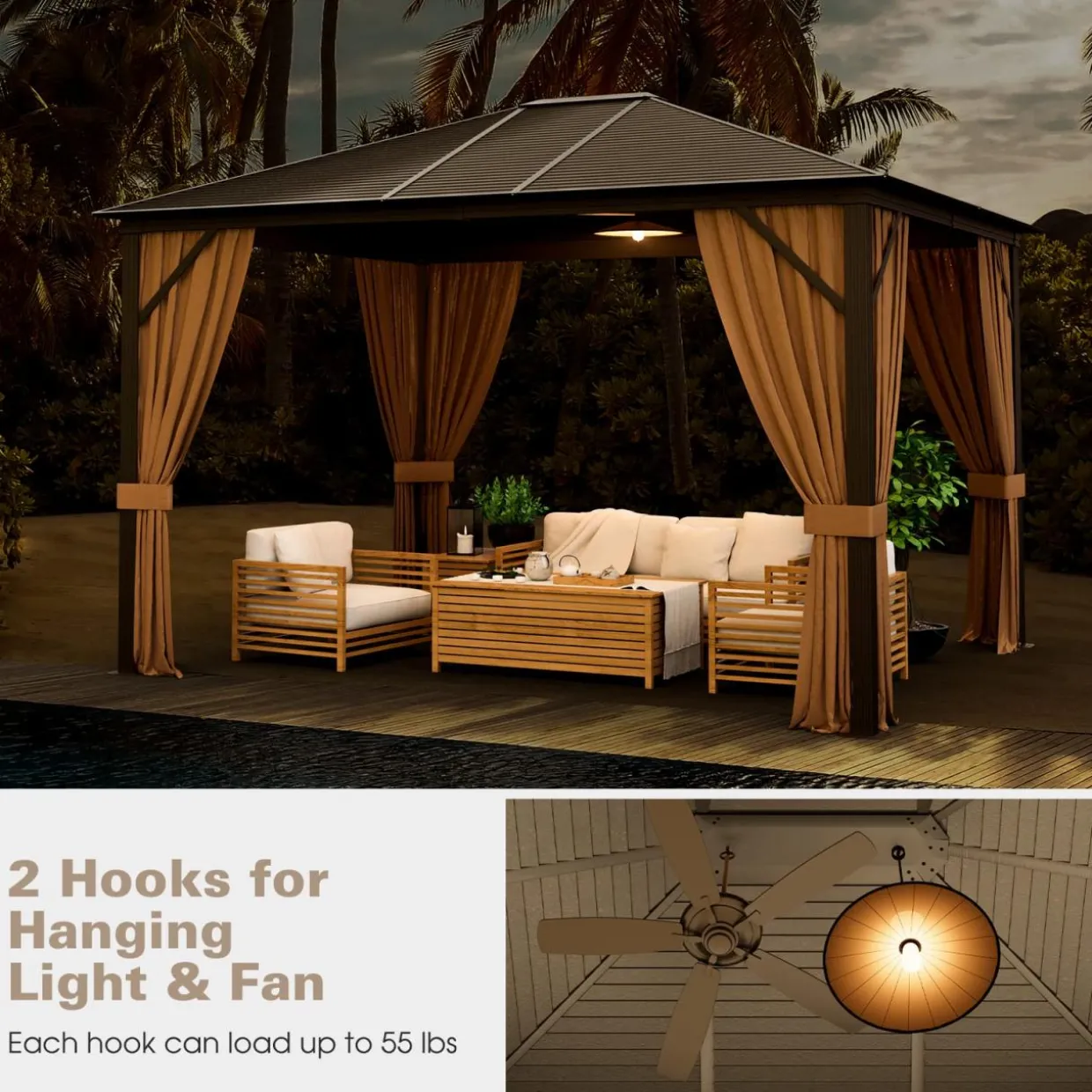 Tangkula 12x10 Ft Hardtop Gazebo, Double-Top Outdoor Gazebo with Galvanized Steel Top