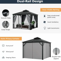 Tangkula 10x10 Ft Hardtop Gazebo, Double-Top Outdoor Gazebo with Galvanized Steel Roof