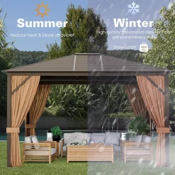 Tangkula 12x10 Ft Hardtop Gazebo, Double-Top Outdoor Gazebo with Galvanized Steel Top