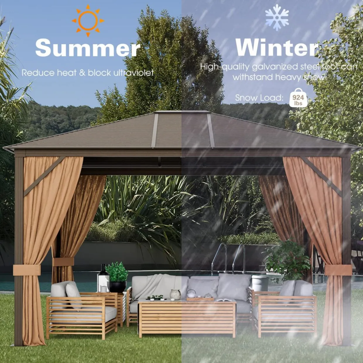Tangkula 12x10 Ft Hardtop Gazebo, Double-Top Outdoor Gazebo with Galvanized Steel Top