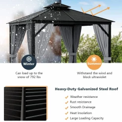 Tangkula 10x10 Ft Hardtop Gazebo, Double-Top Outdoor Gazebo with Galvanized Steel Roof