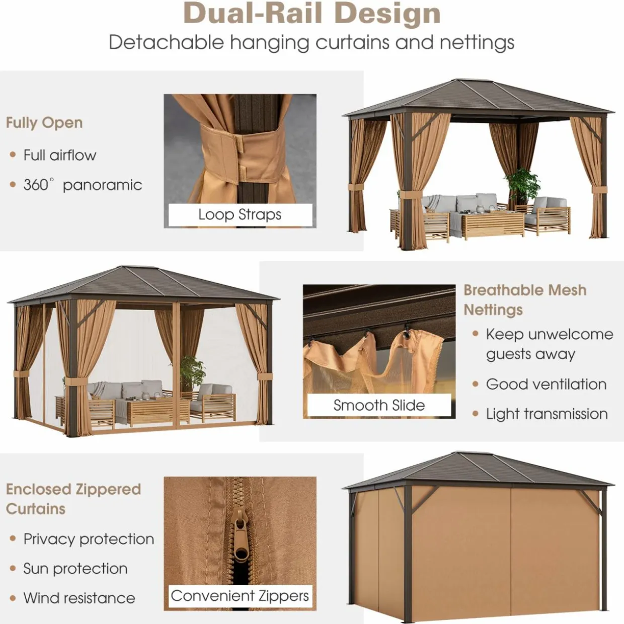 Tangkula 12x10 Ft Hardtop Gazebo, Double-Top Outdoor Gazebo with Galvanized Steel Top