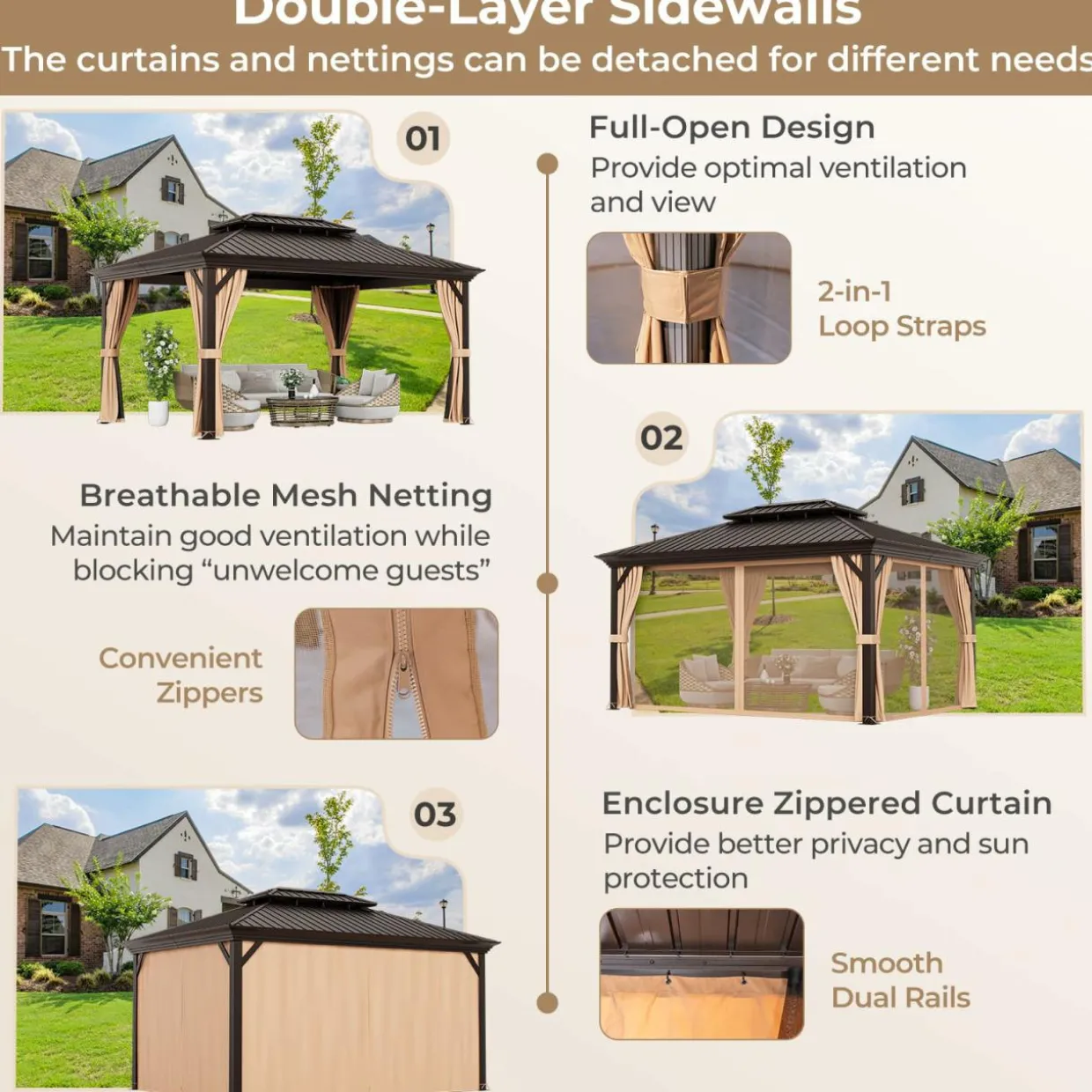 Tangkula 12x16 Ft Hardtop Gazebo, Double-Roof Patio Gazebo with Galvanized Steel Roof, Permanent Pavilion Gazebo