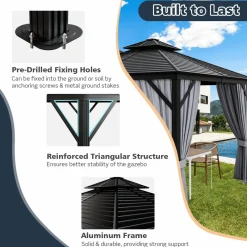 Tangkula 10x10 Ft Hardtop Gazebo, Double-Top Outdoor Gazebo with Galvanized Steel Roof