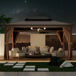 Tangkula 12x16 Ft Hardtop Gazebo, Double-Roof Patio Gazebo with Galvanized Steel Roof, Permanent Pavilion Gazebo
